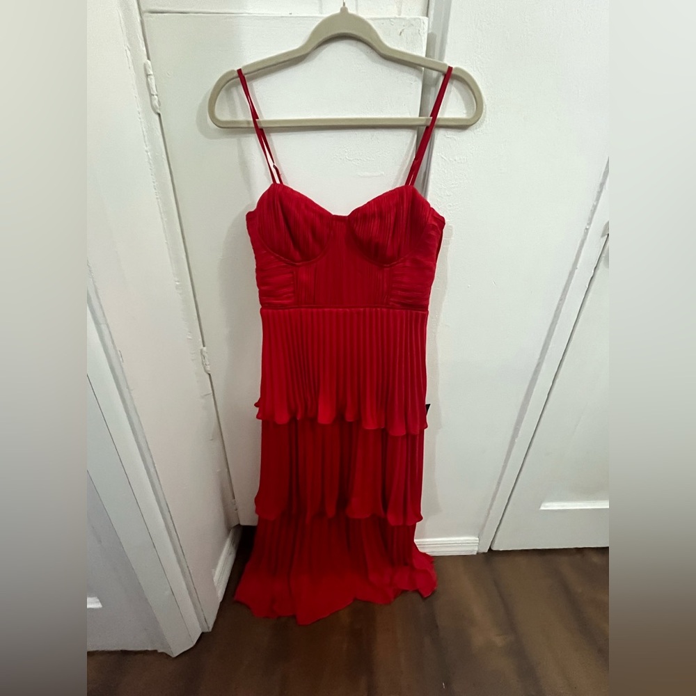 Lulu's Red Ribbed Ruched Cocktail Sundress